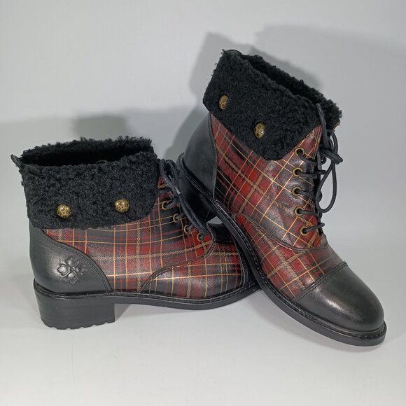 Patricia Nash Lia Cold Weather Booties Black & Red/Plaid w/Shearling Cuffs Sz.8m - Picture 3 of 8